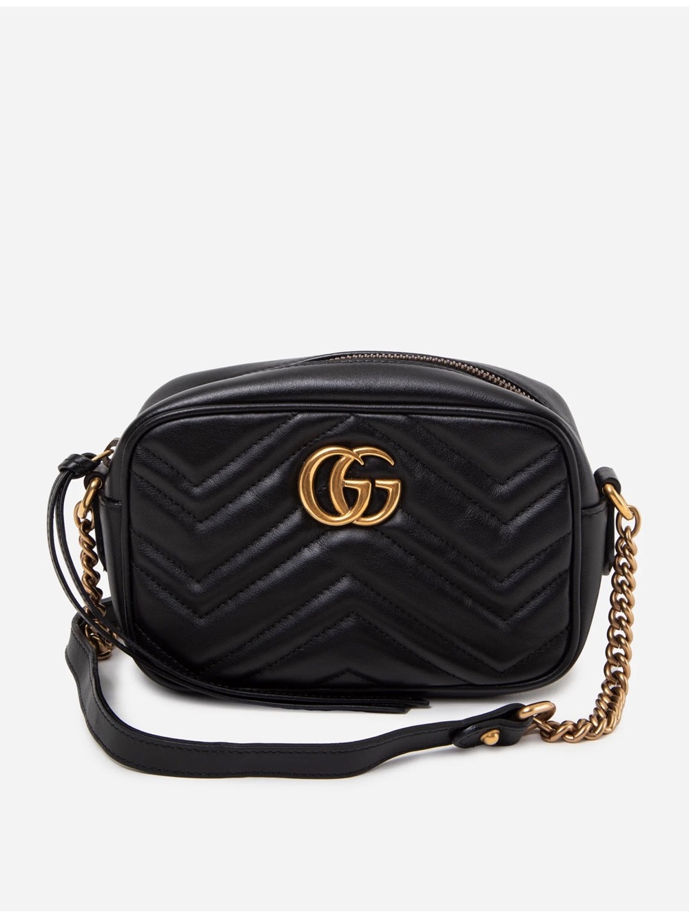 Gucci Black Calfskin Matelasse Mini GG Marmont Camera Bag